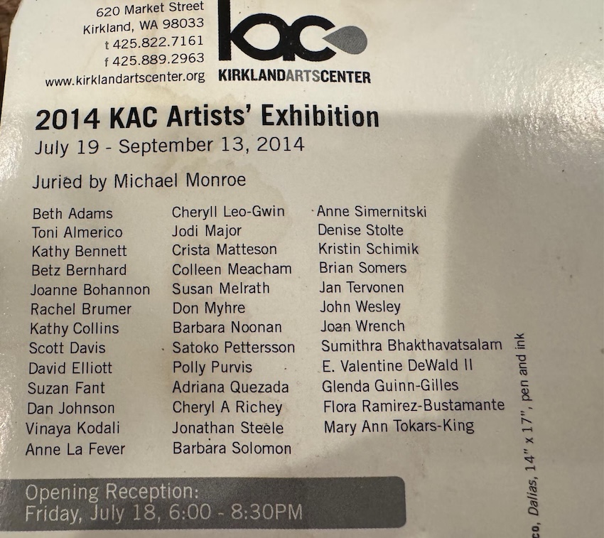 Kirkland Arts Center Exhibition Flyer - Back